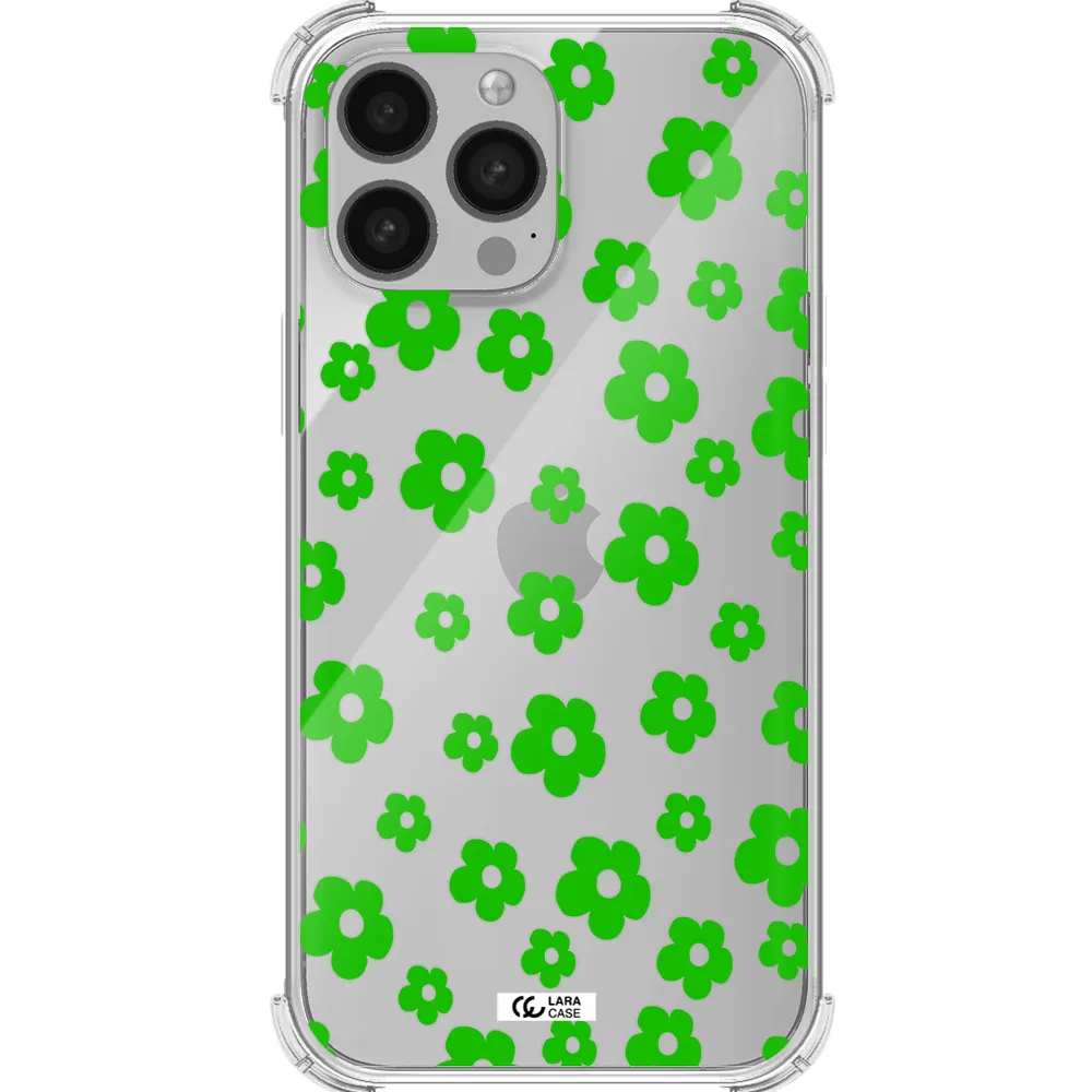Five Petal Green Flower Apple iPhone 13 Pro Max Clear PC Case