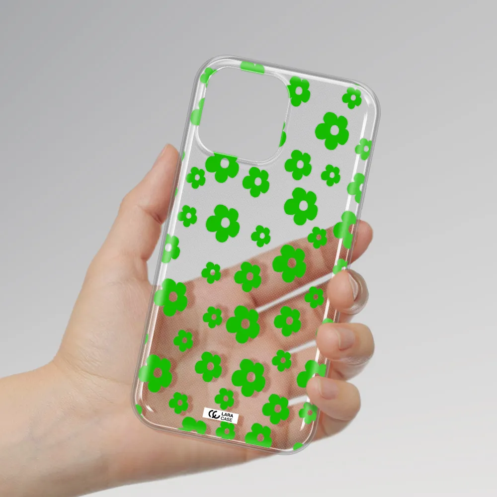 Five Petal Green Flower Apple iPhone 13 Pro Max Clear TPU Case