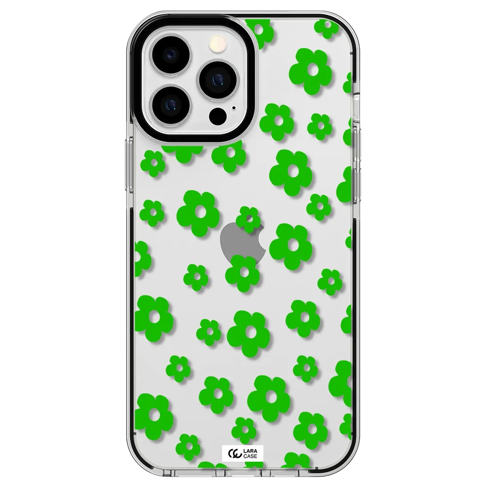 Five Petal Green Flower Apple iPhone 13 Pro Max impact black border Case