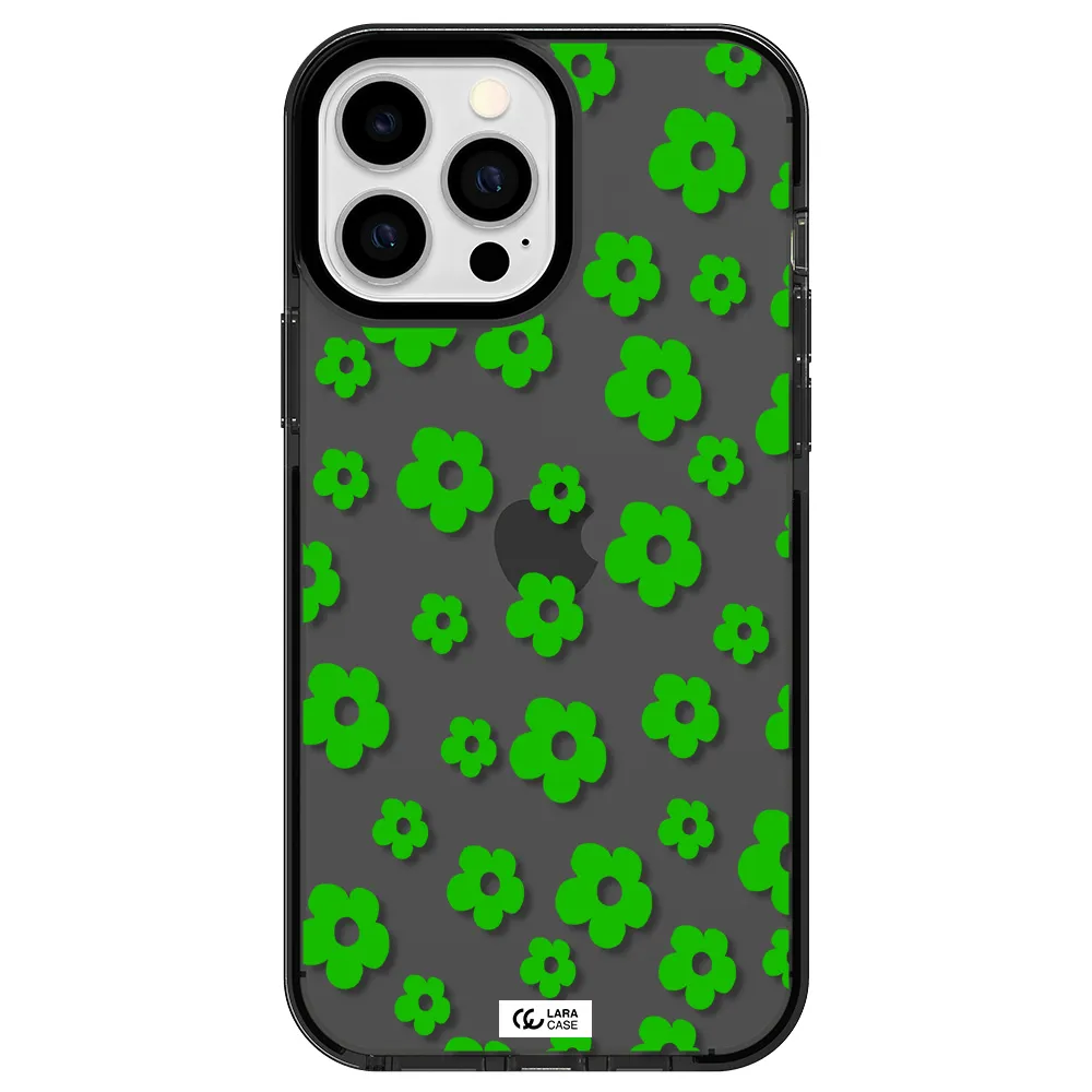 Five Petal Green Flower Apple iPhone 13 Pro Max impact Smoke Black Case
