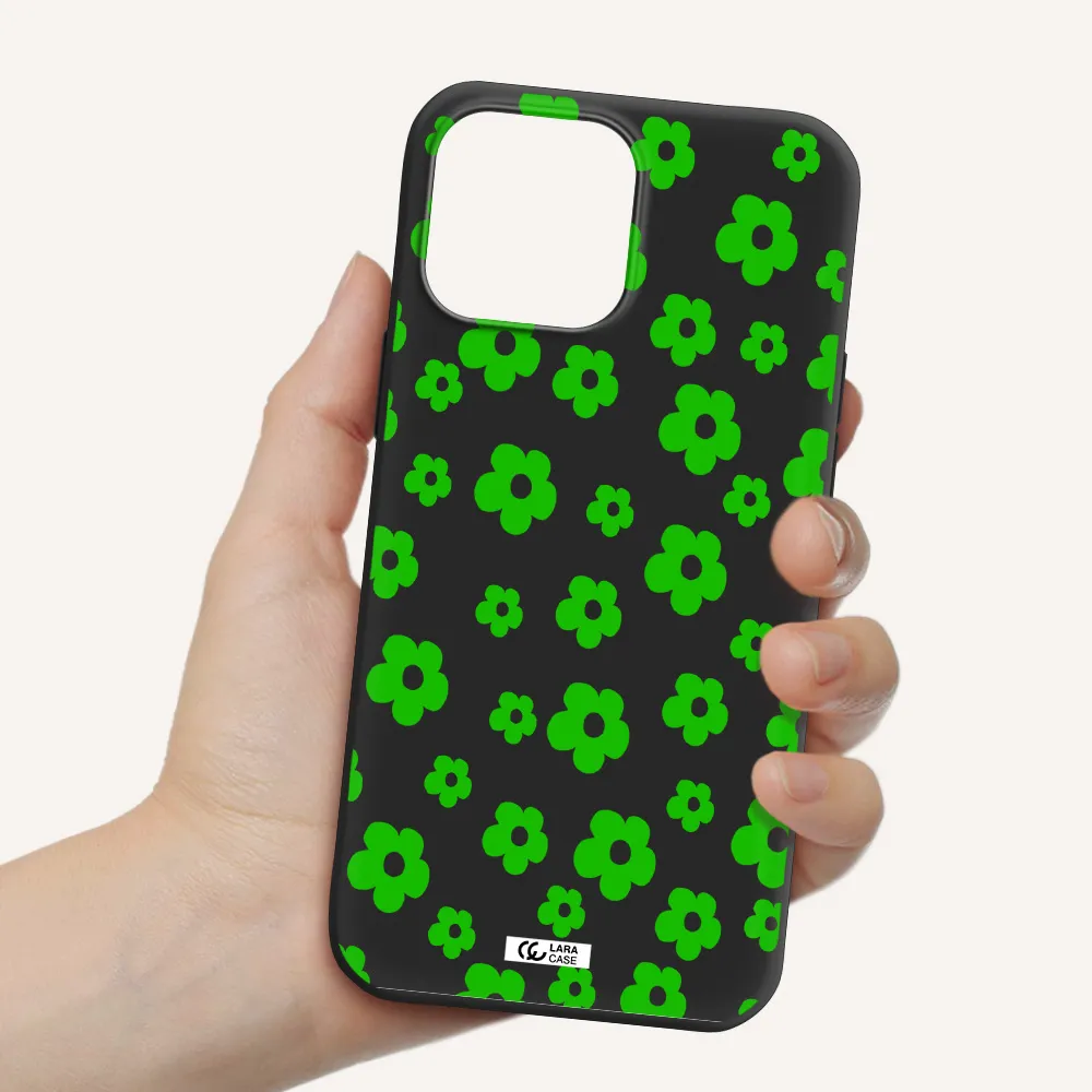 Five Petal Green Flower Apple iPhone 13 Pro Max Silicone black Case