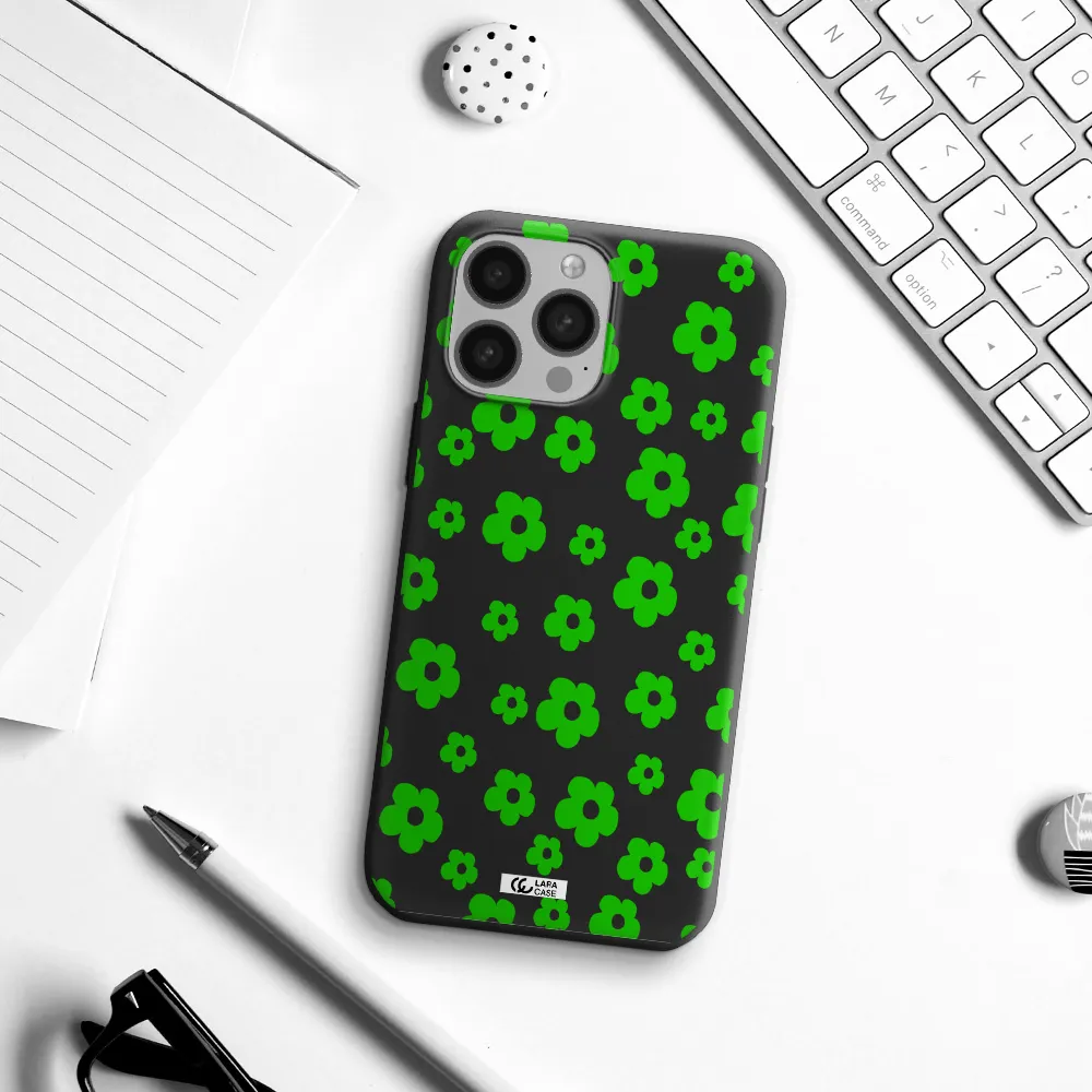 Five Petal Green Flower Apple iPhone 13 Pro Max Silicone black Case