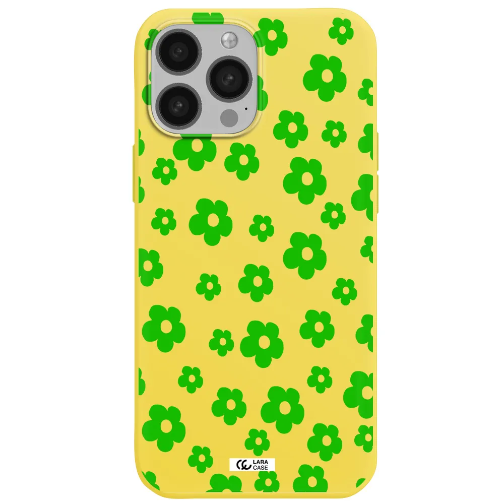Five Petal Green Flower Apple iPhone 13 Pro Max Silicone canary yellow Case