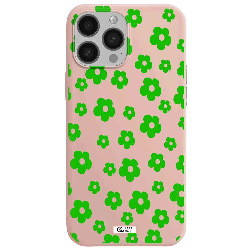 Five Petal Green Flower Apple iPhone 13 Pro Max Silicone pastel pink Case