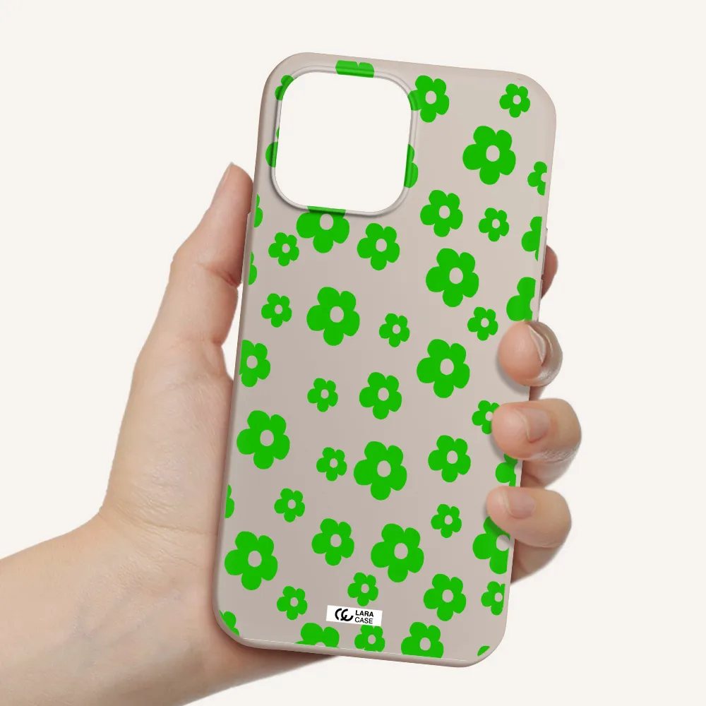 Five Petal Green Flower Apple iPhone 13 Pro Max Silicone Stone Case