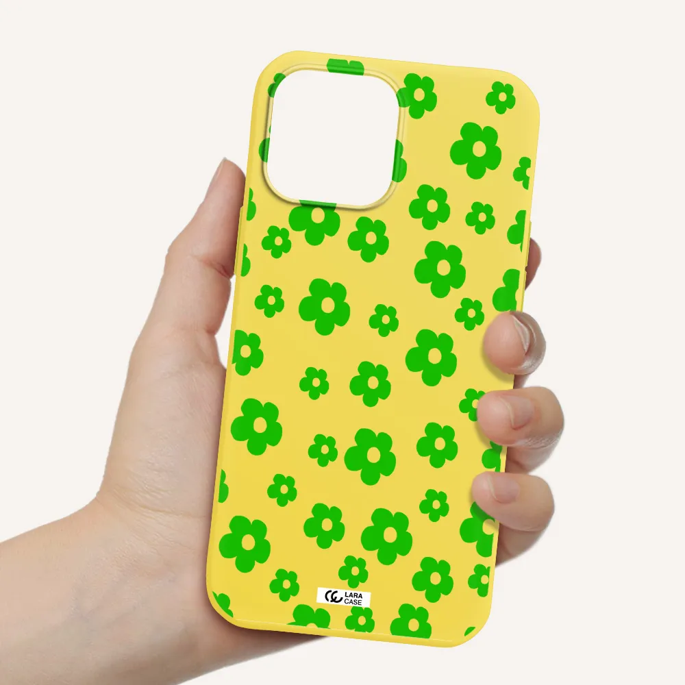 Five Petal Green Flower Apple iPhone 13 Pro Silicone canary yellow Case