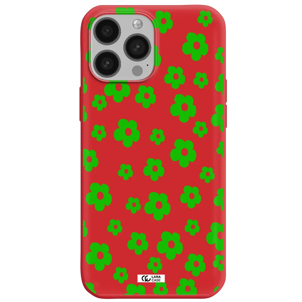 Five Petal Green Flower Apple iPhone 13 Pro Silicone Imperial Red Case