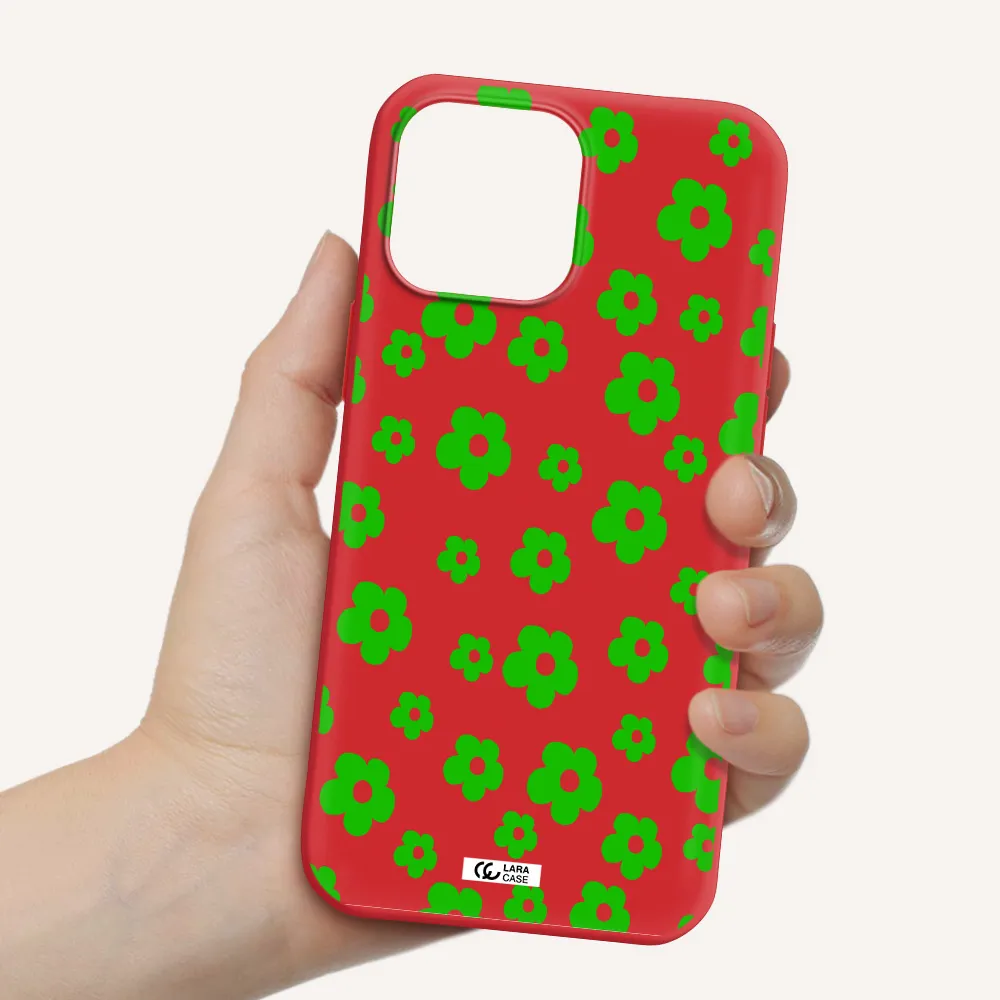 Five Petal Green Flower Apple iPhone 13 Pro Silicone Imperial Red Case