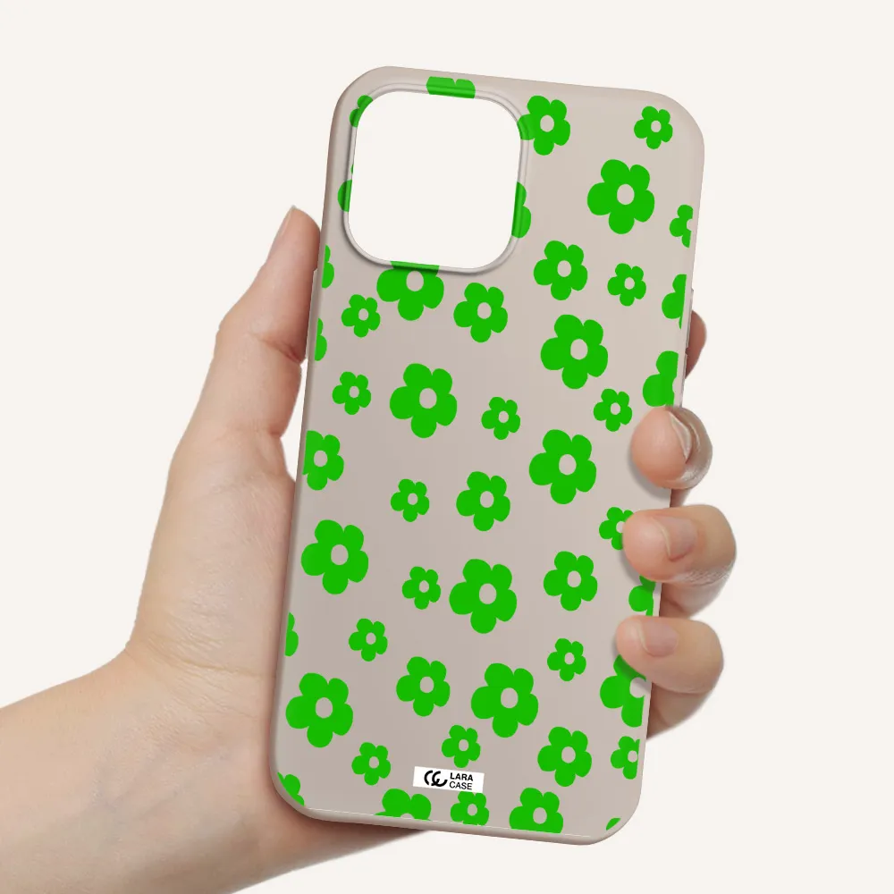 Five Petal Green Flower Apple iPhone 13 Pro Silicone Stone Case