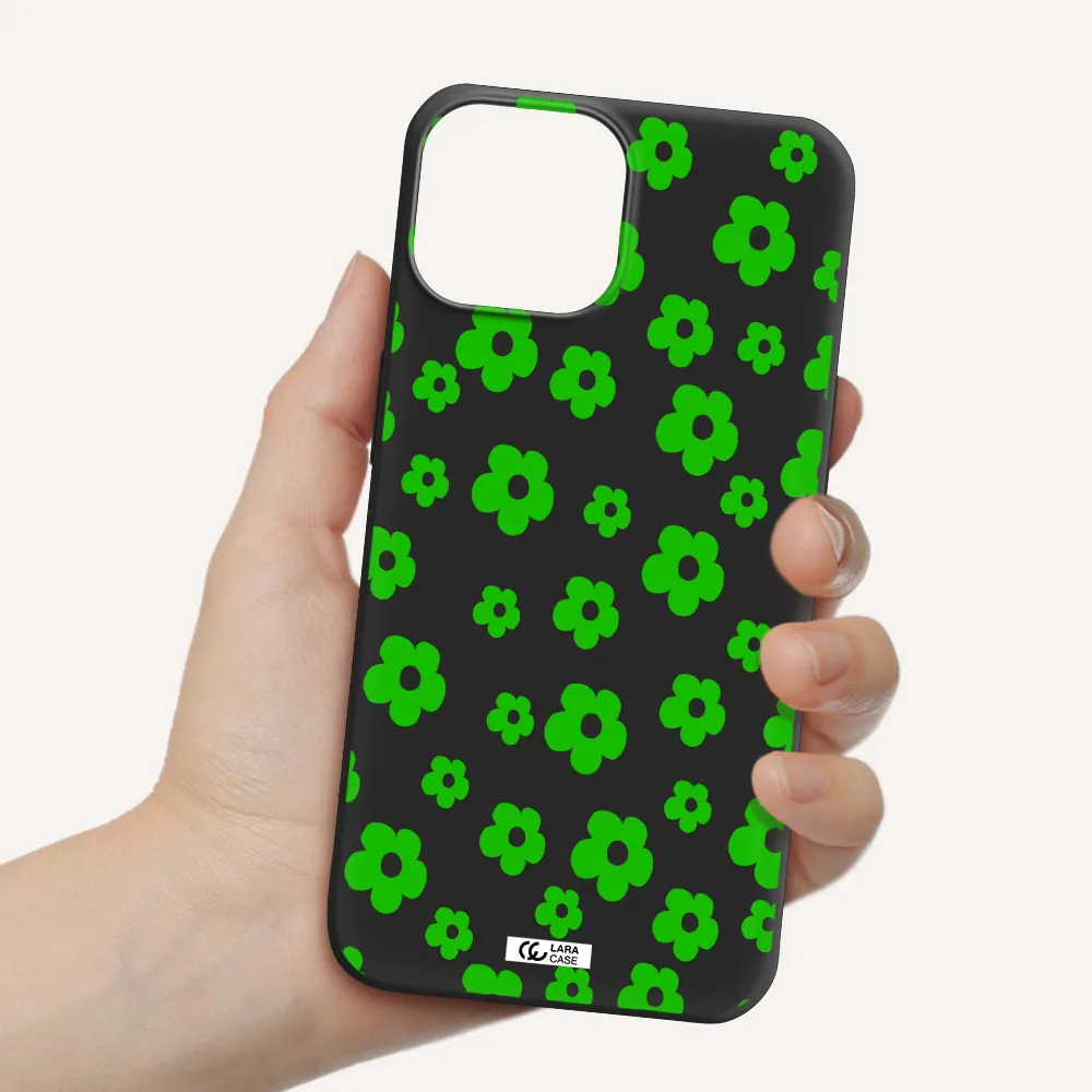 Five Petal Green Flower Apple iPhone 13 Silicone black Case