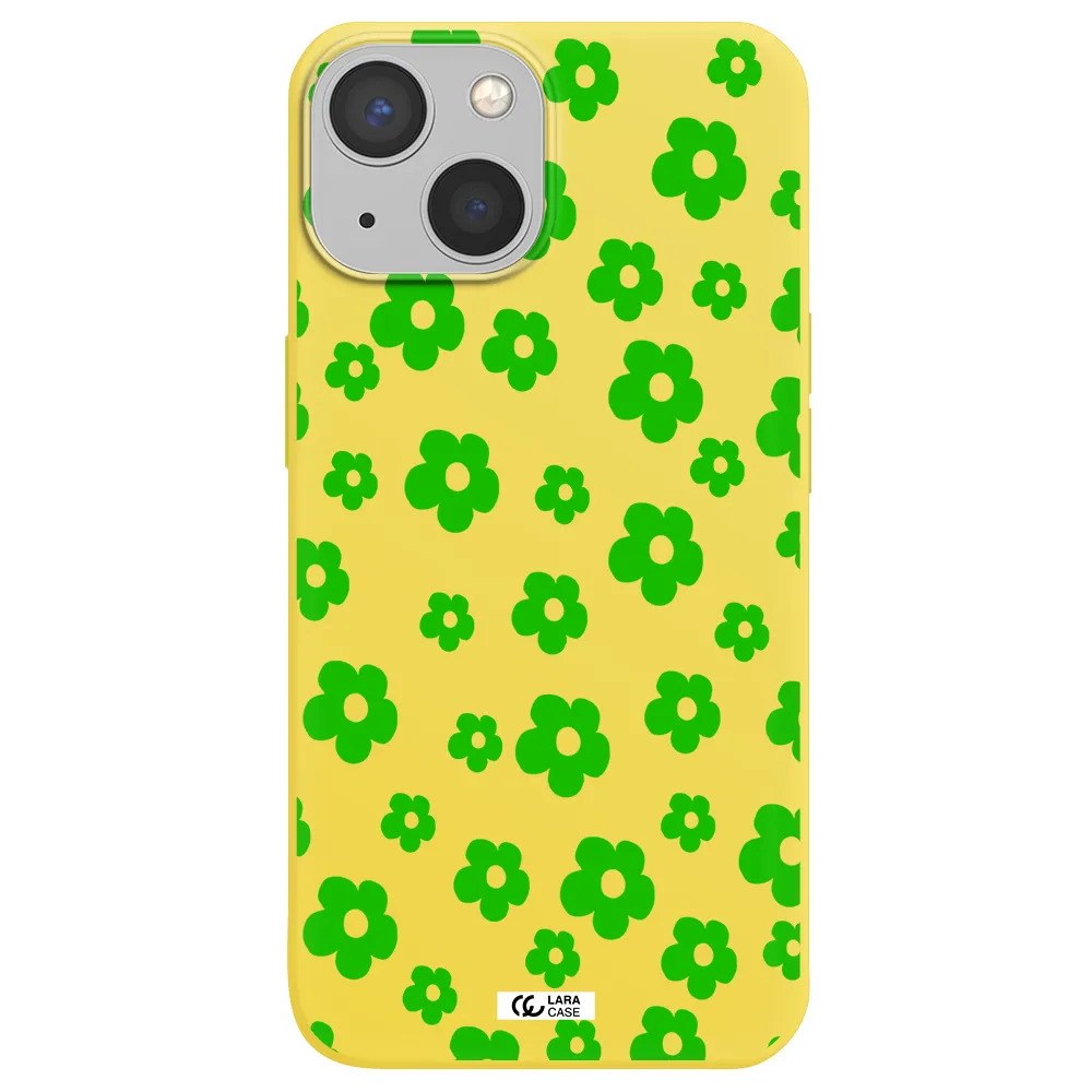 Five Petal Green Flower Apple iPhone 13 Silicone canary yellow Case