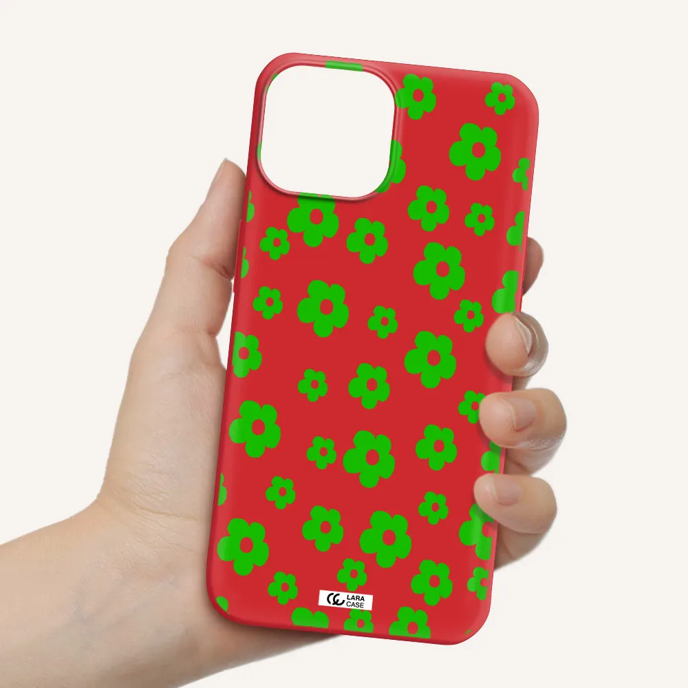 Five Petal Green Flower Apple iPhone 13 Silicone Imperial Red Case
