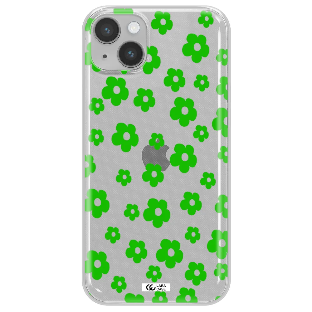 Five Petal Green Flower Apple iPhone 14 Clear TPU Case