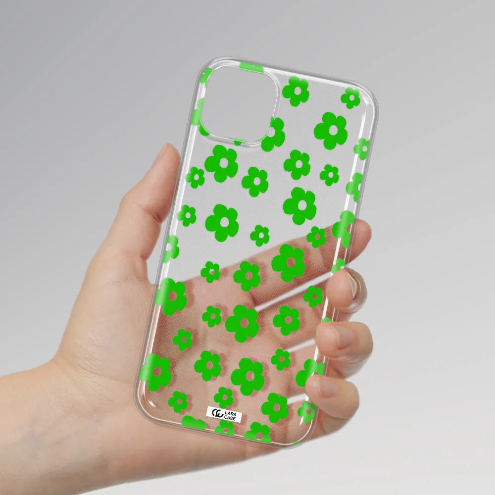 Five Petal Green Flower Apple iPhone 14 Clear TPU Case