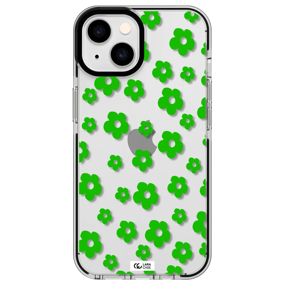 Five Petal Green Flower Apple iPhone 14 impact black border Case