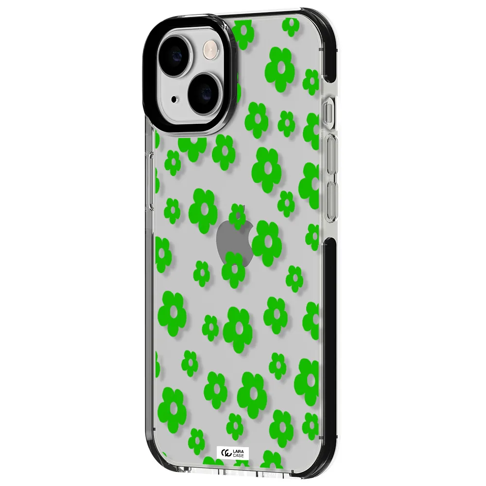 Five Petal Green Flower Apple iPhone 14 impact black border Case