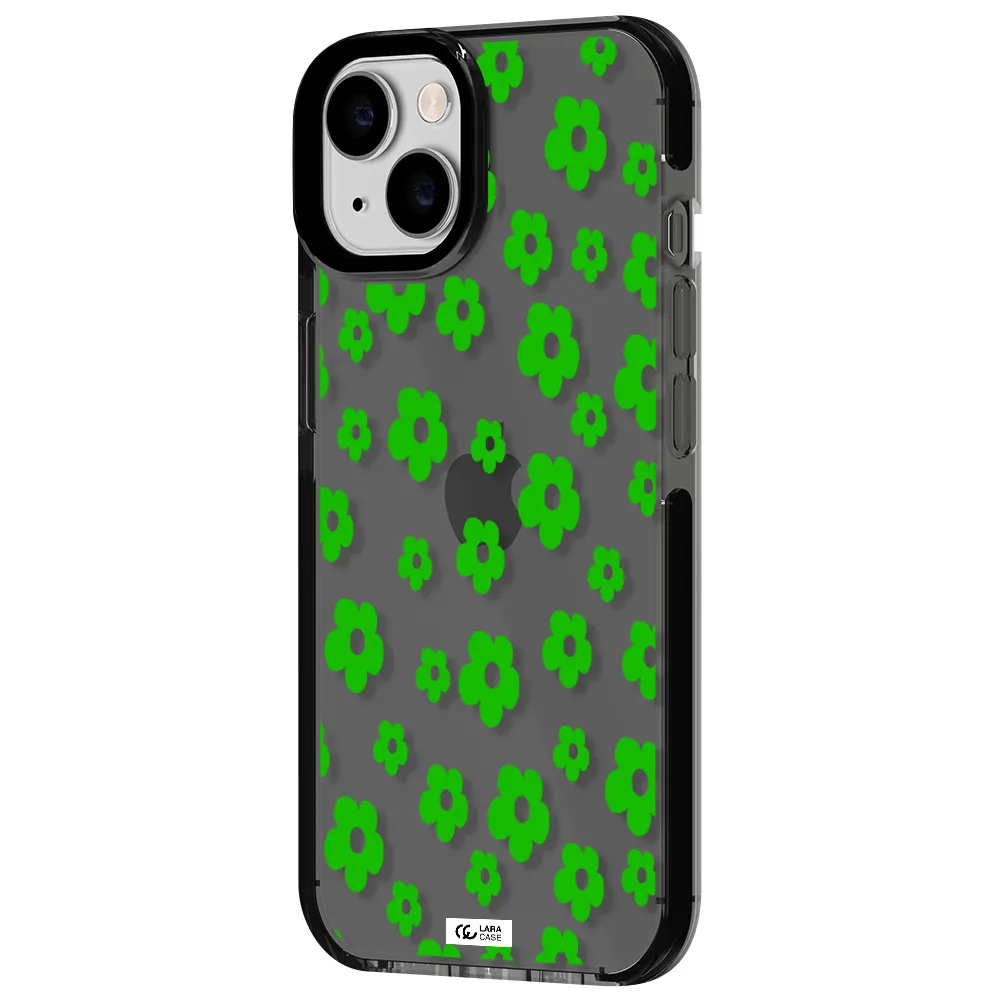 Five Petal Green Flower Apple iPhone 14 impact Smoke Black Case