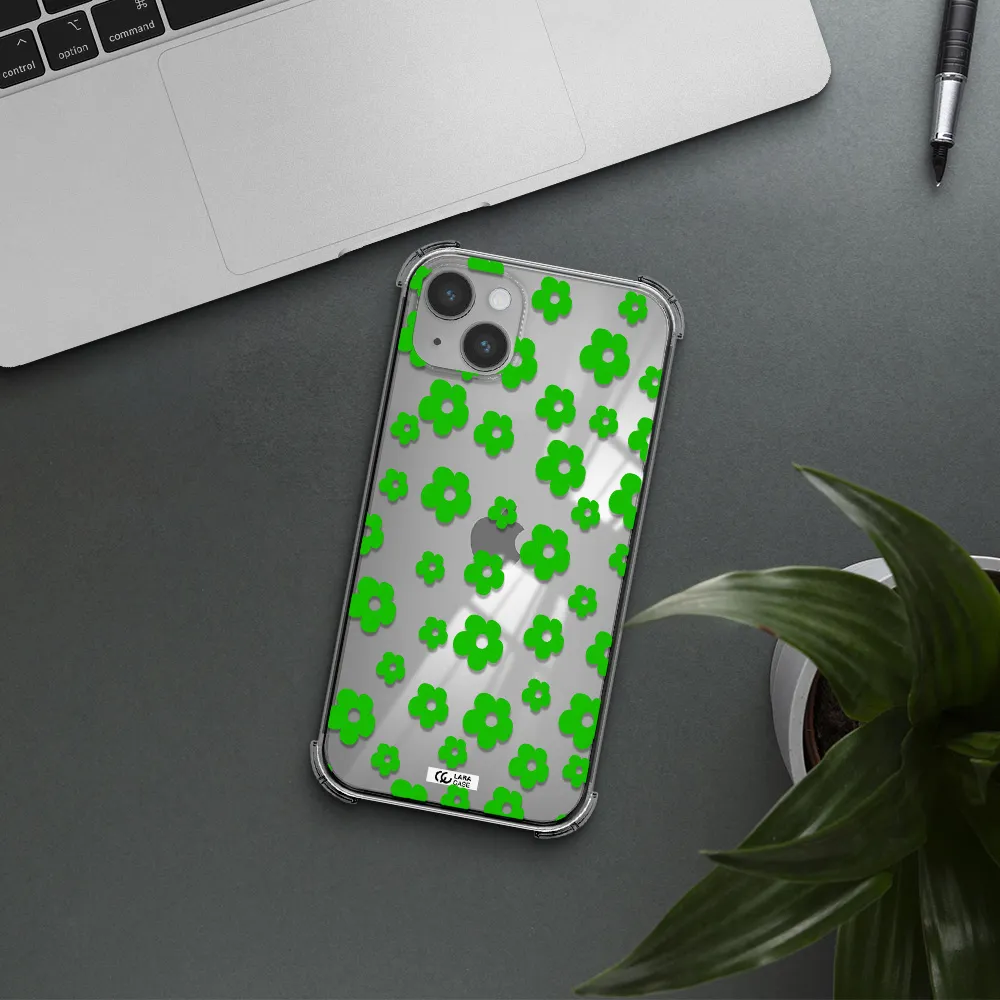 Five Petal Green Flower Apple iPhone 14 plus Clear PC Case