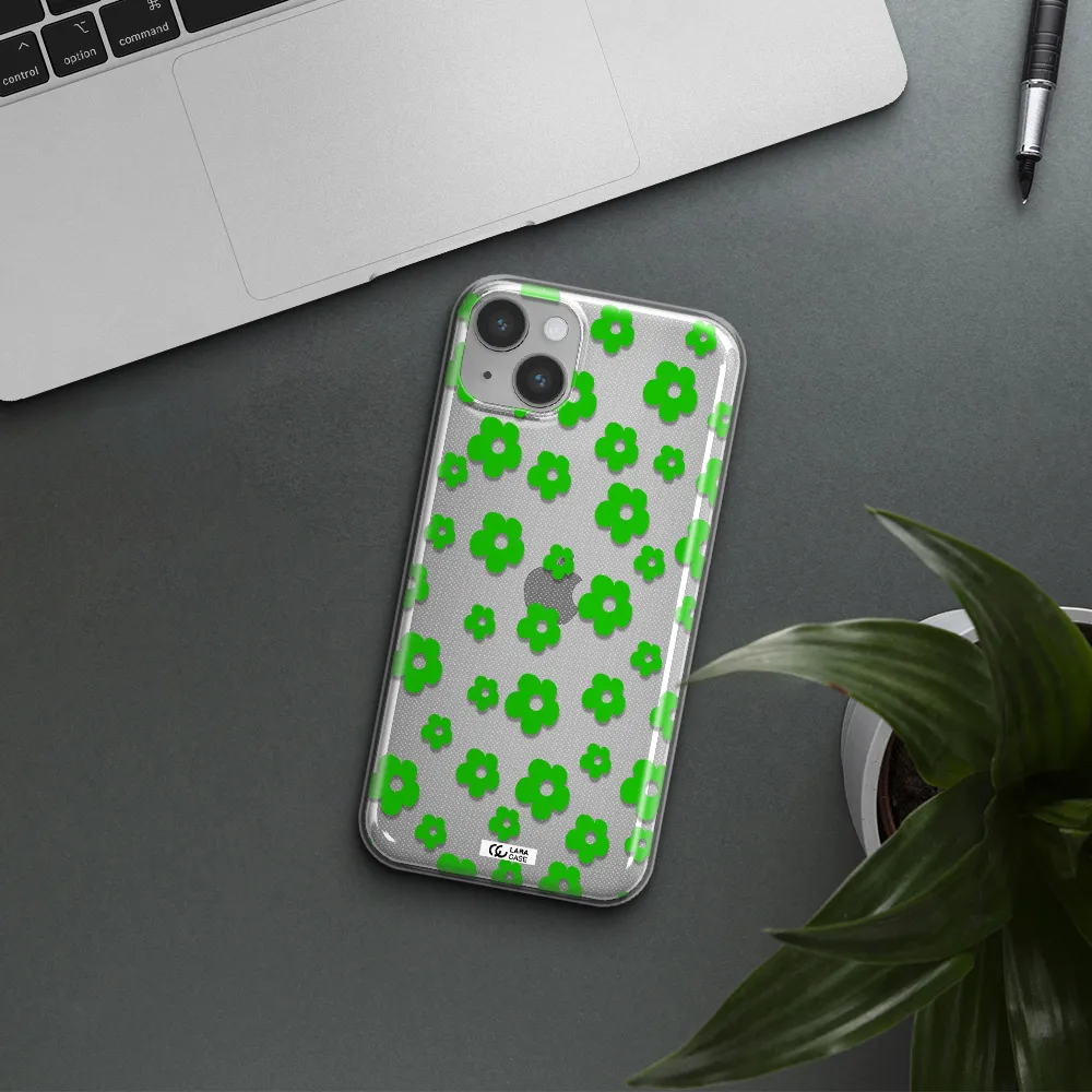Five Petal Green Flower Apple iPhone 14 plus Clear TPU Case