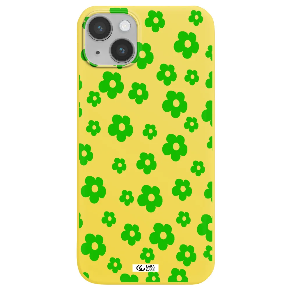 Five Petal Green Flower Apple iPhone 14 plus Silicone canary yellow Case