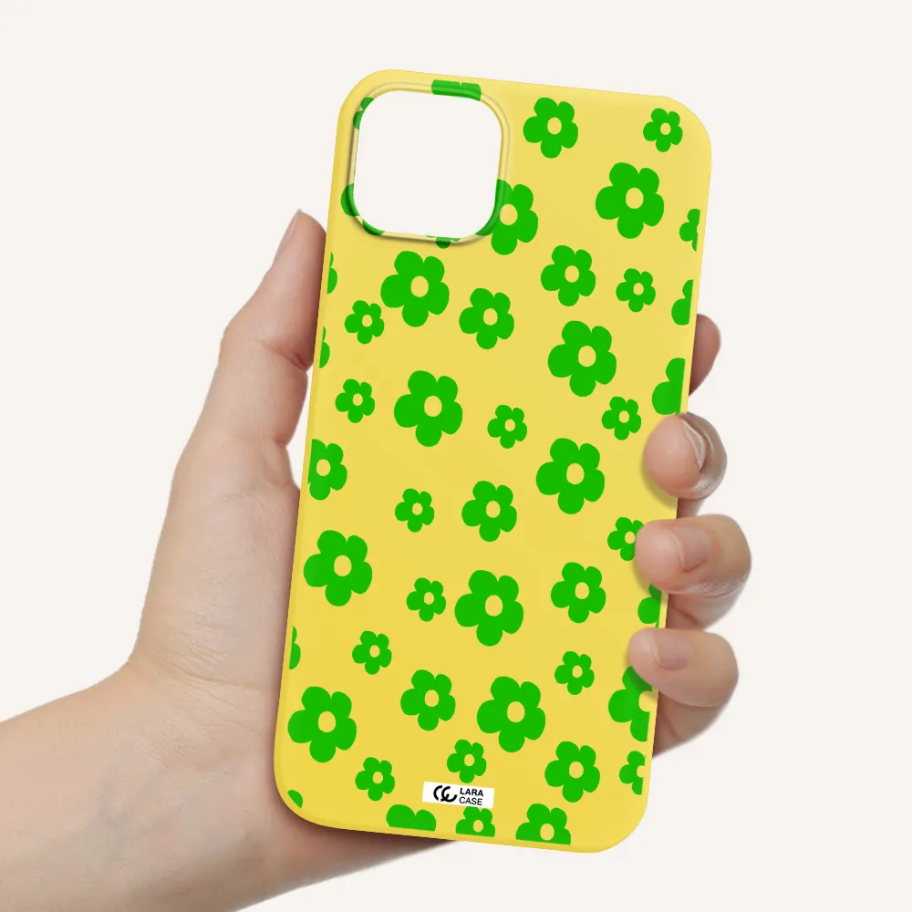 Five Petal Green Flower Apple iPhone 14 plus Silicone canary yellow Case