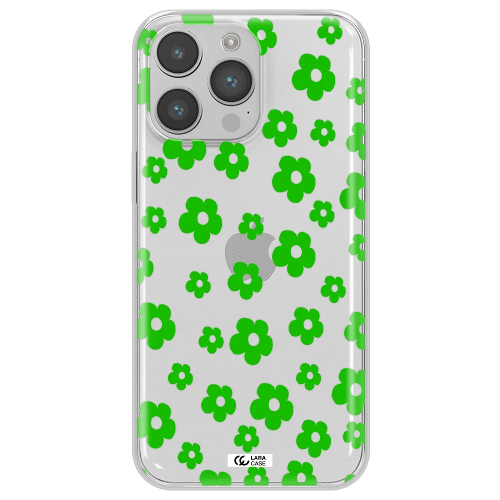 Five Petal Green Flower Apple iPhone 14 pro Clear TPU Case