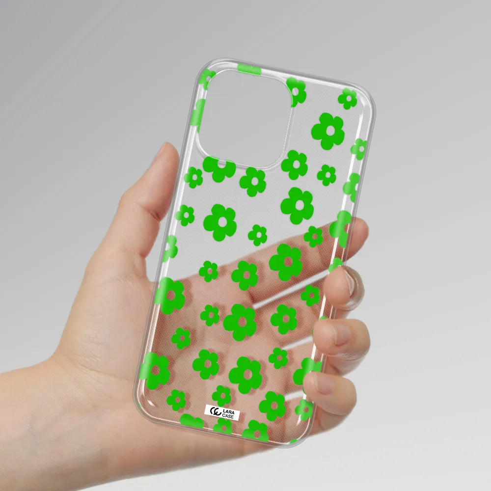 Five Petal Green Flower Apple iPhone 14 pro Clear TPU Case
