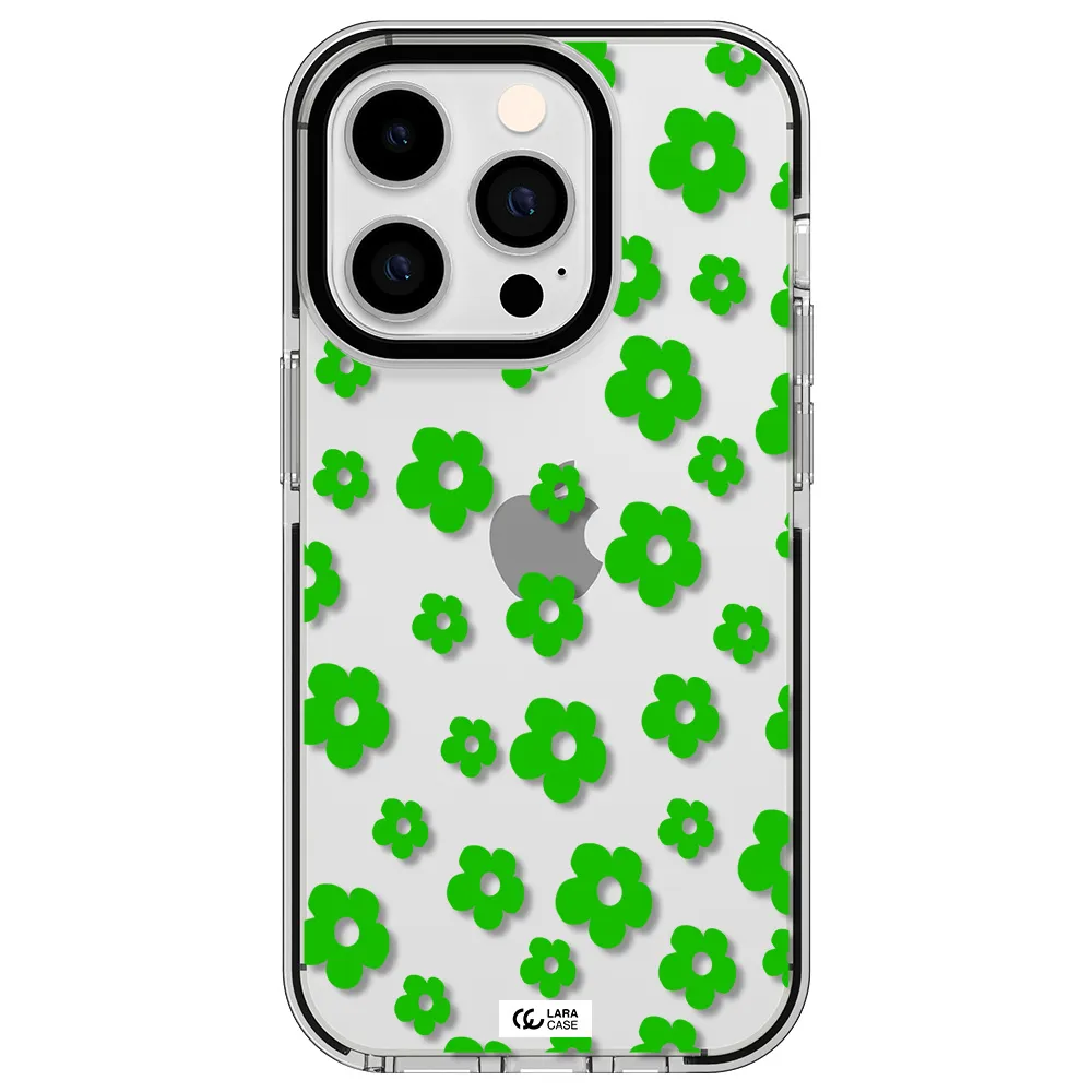 Five Petal Green Flower Apple iPhone 14 pro impact black border Case