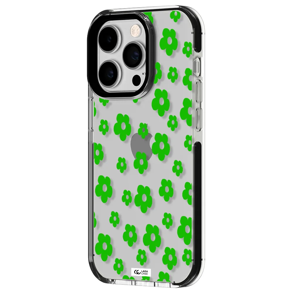 Five Petal Green Flower Apple iPhone 14 pro impact black border Case