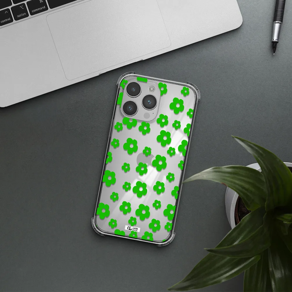Five Petal Green Flower Apple iPhone 14 pro max Clear PC Case