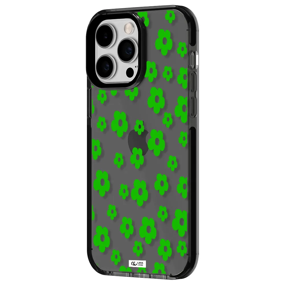 Five Petal Green Flower Apple iPhone 14 pro max impact Smoke Black Case