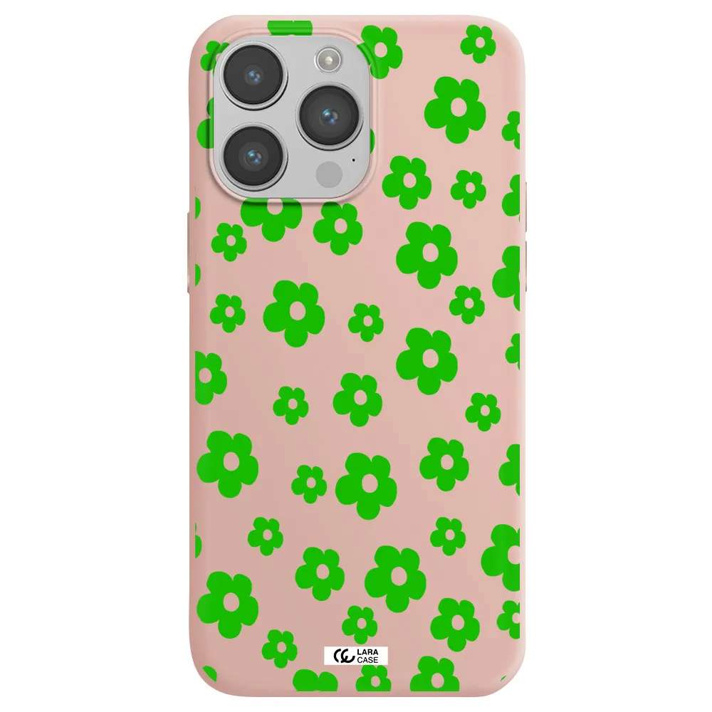 Five Petal Green Flower Apple iPhone 14 pro max Silicone pastel pink Case