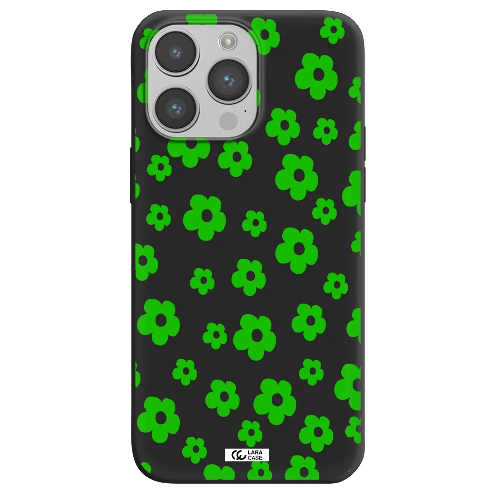 Five Petal Green Flower Apple iPhone 14 pro Silicone black Case