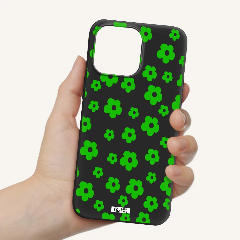 Five Petal Green Flower Apple iPhone 14 pro Silicone black Case