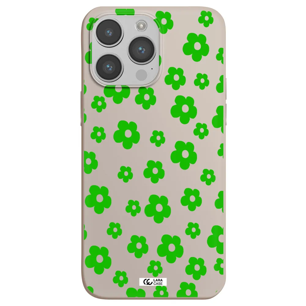 Five Petal Green Flower Apple iPhone 14 pro Silicone Stone Case