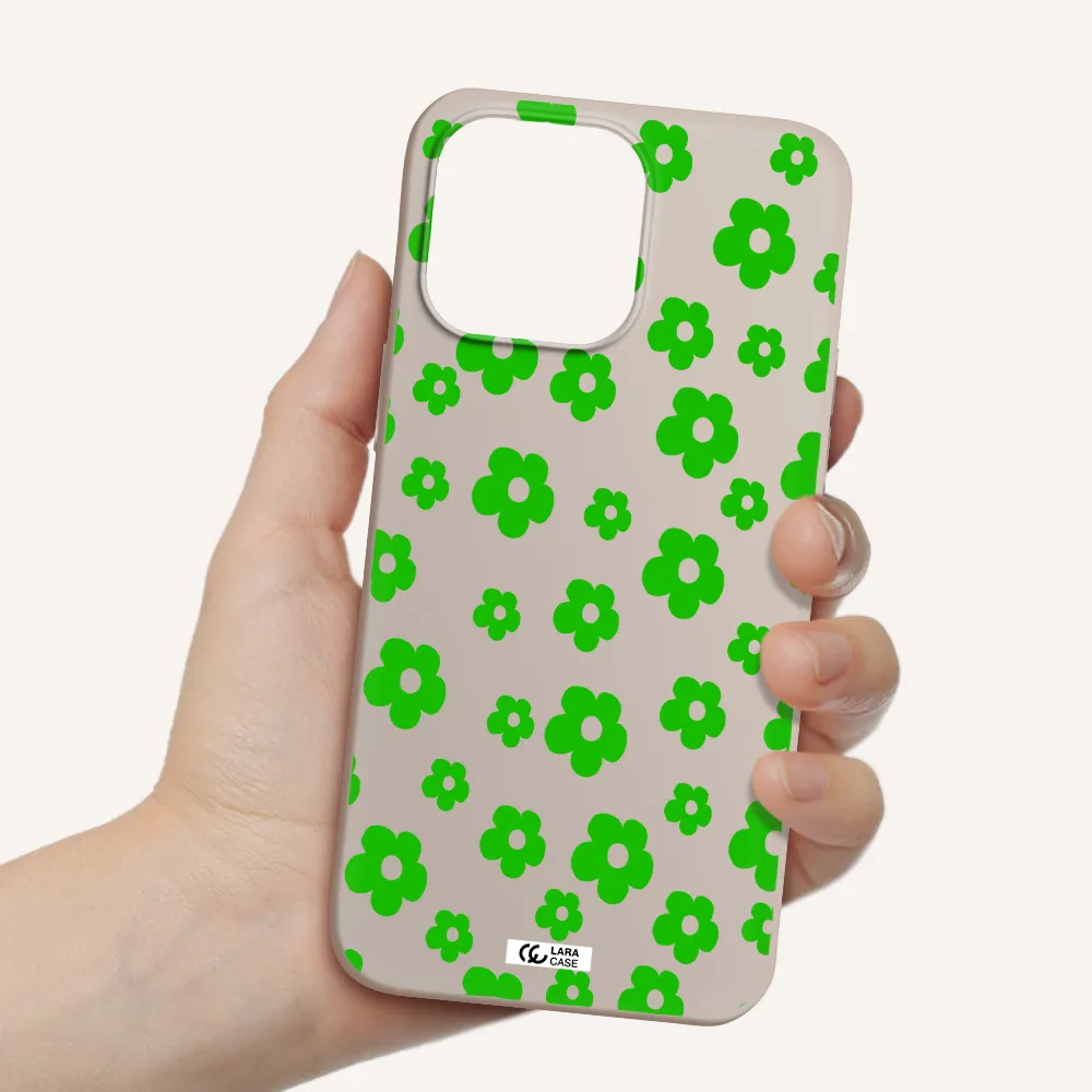 Five Petal Green Flower Apple iPhone 14 pro Silicone Stone Case