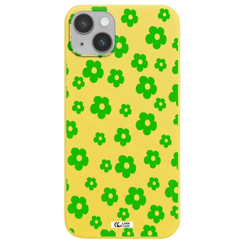 Five Petal Green Flower Apple iPhone 14 Silicone canary yellow Case