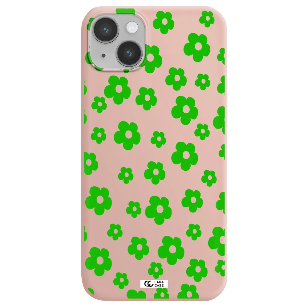 Five Petal Green Flower Apple iPhone 14 Silicone pastel pink Case
