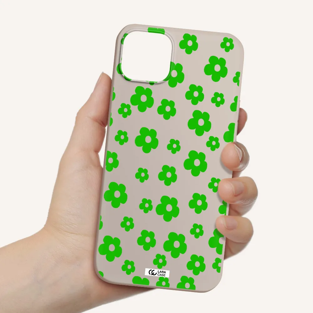 Five Petal Green Flower Apple iPhone 14 Silicone Stone Case