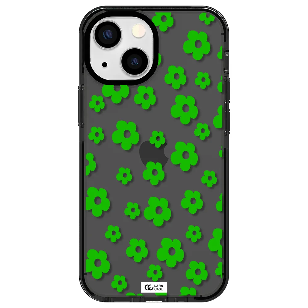 Five Petal Green Flower Apple iPhone 15 impact Smoke Black Case