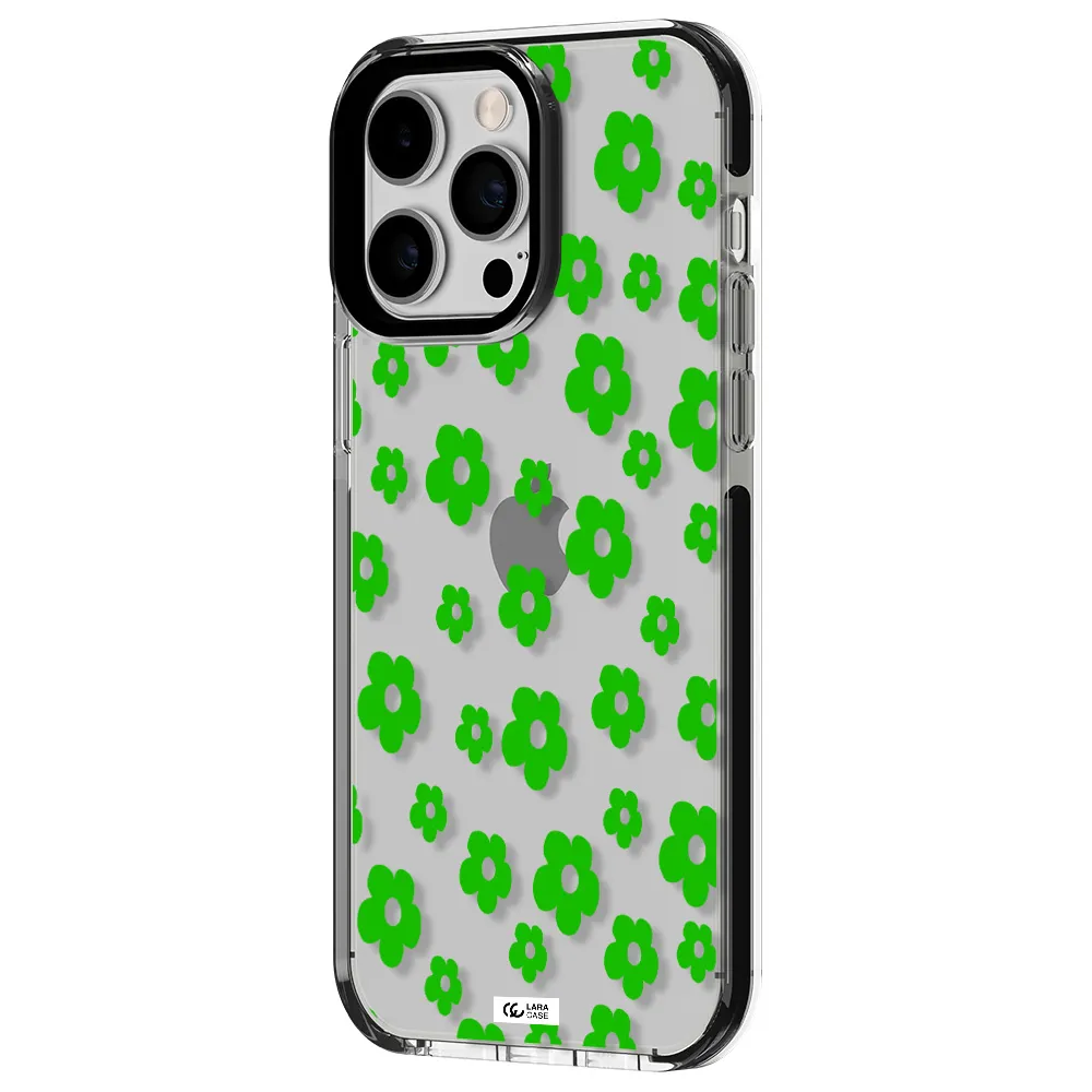Five Petal Green Flower Apple iPhone 15 Pro impact black border Case
