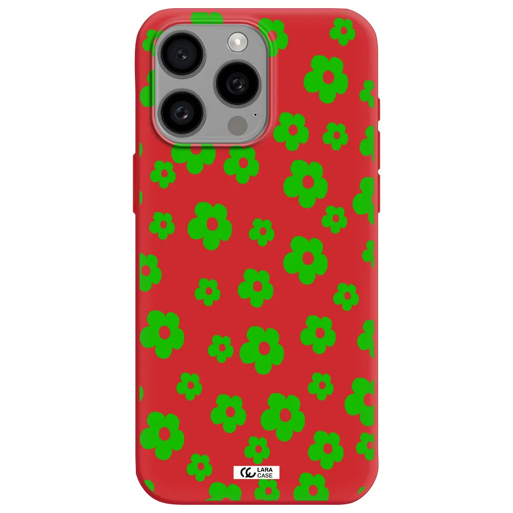 Five Petal Green Flower Apple Iphone 15 Pro Max Silicone Imperial Red Case
