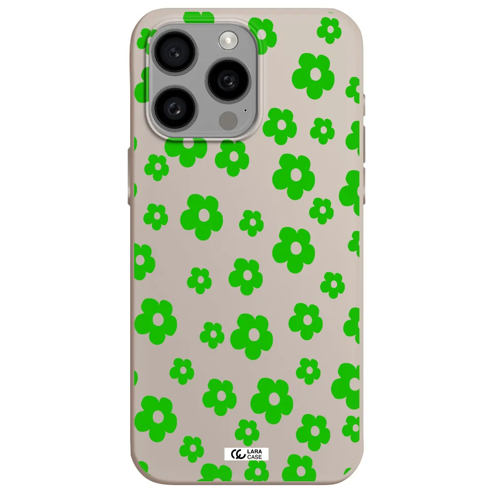 Five Petal Green Flower Apple Iphone 15 Pro max Silicone Stone Case