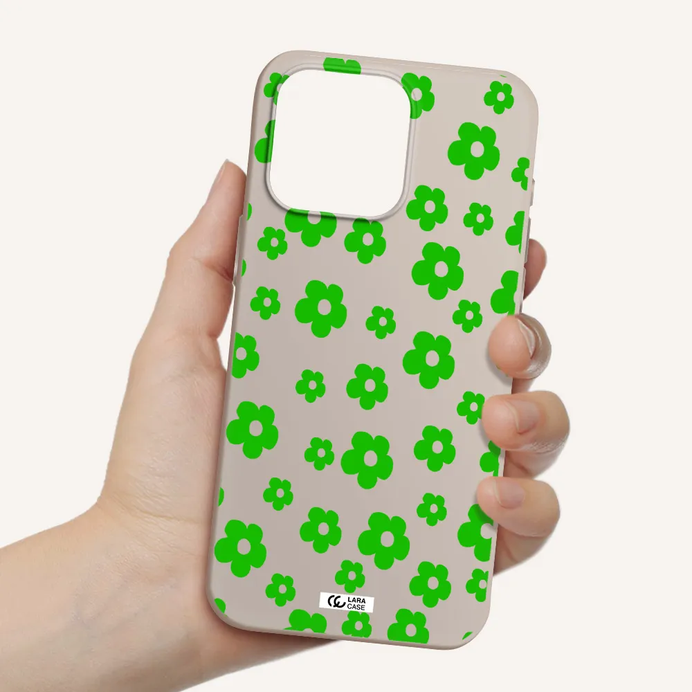 Five Petal Green Flower Apple Iphone 15 Pro max Silicone Stone Case