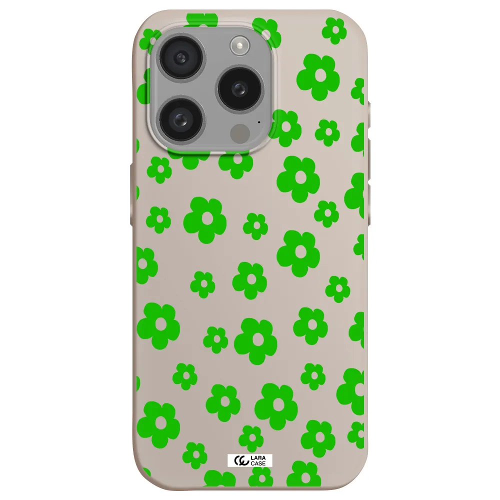 Five Petal Green Flower Apple Iphone 15 Pro Silicone Stone Case
