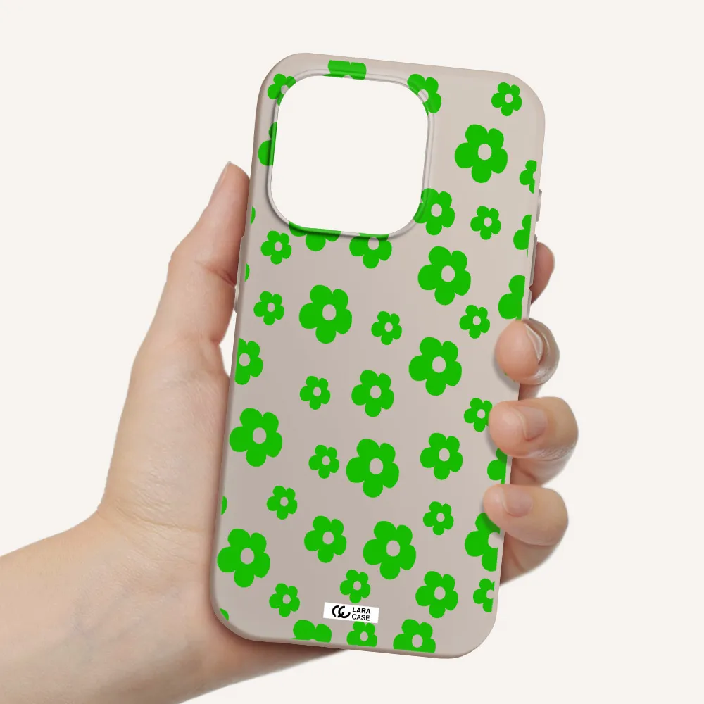 Five Petal Green Flower Apple Iphone 15 Pro Silicone Stone Case
