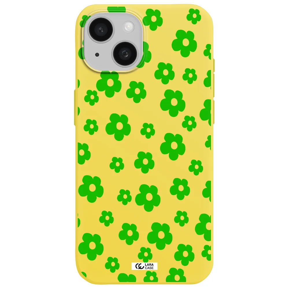 Five Petal Green Flower Apple iPhone 15 Silicone canary yellow Case