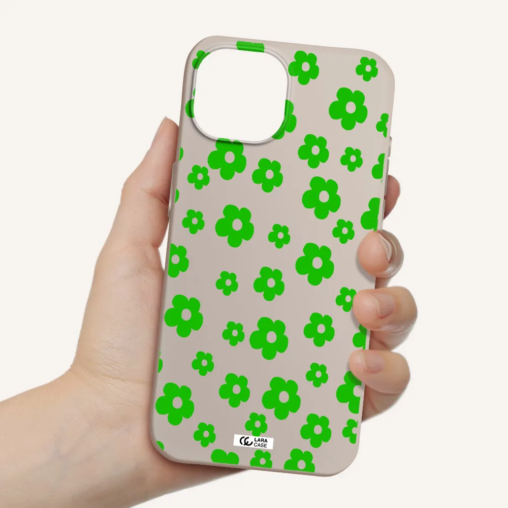 Five Petal Green Flower Apple iPhone 15 Silicone Stone Case