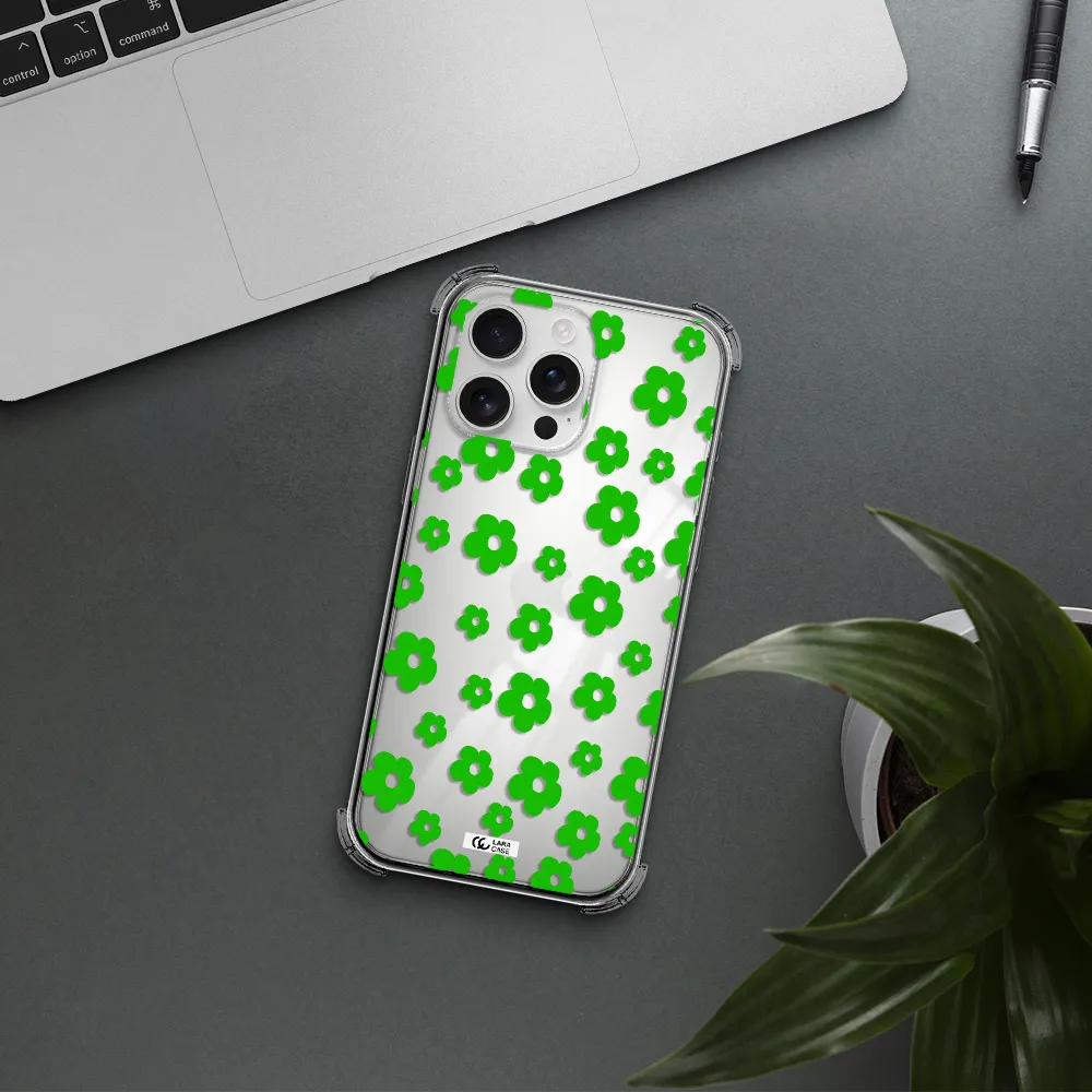 Five Petal Green Flower Apple Iphone 16 Pro Max Clear Pc Case