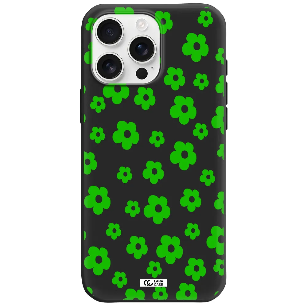 Five Petal Green Flower Apple Iphone 16 Pro Max Silicone Black Case